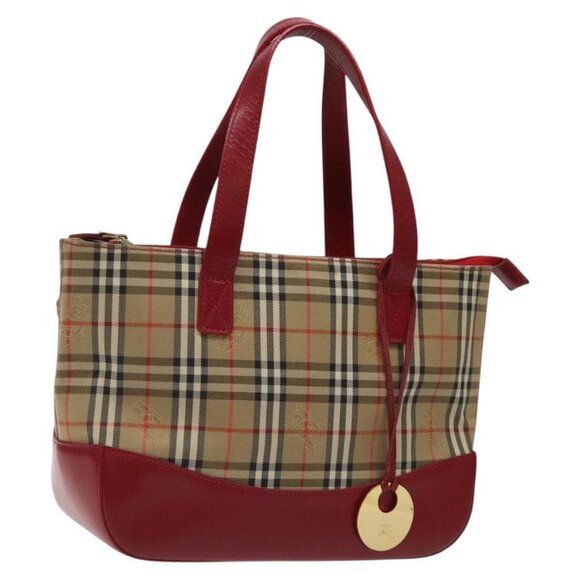 BURBERRY Nova Check Hand Bag Canvas Beige Gold Auth - Picture 1 of 16